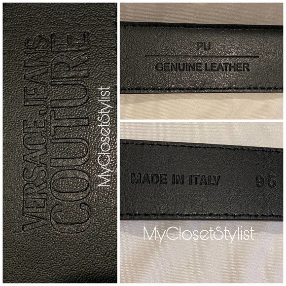 MENS VERSACE Gold Statement Leather Belt NWT Signature Pattern Italy 95 large 36 - Picture 3 of 5